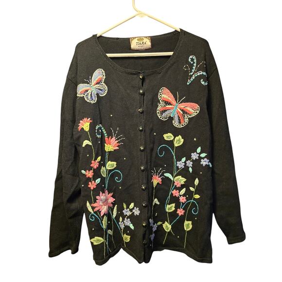 vintage Tiara butterfly and flowers button up cardigan - Picture 1 of 7